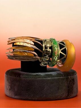 Signature Faith Custom Stacked Bracelet Set - Amber Green Gold Chunky Bangles